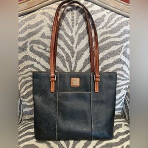 Dooney & Bourke Leather Shoulder Bag Tote Black with Brown Leather Accents